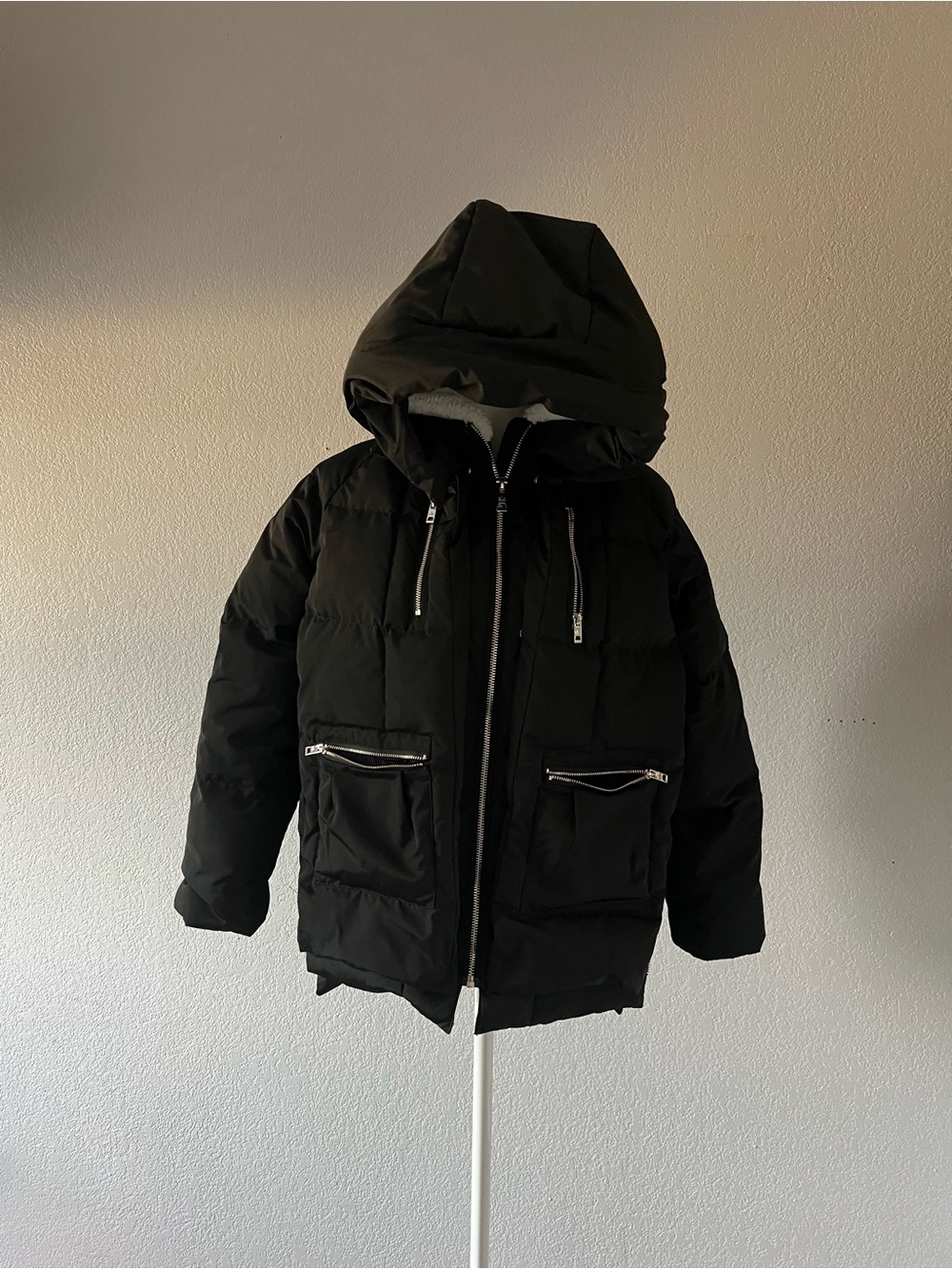 Kids Black Hooded Puffer Jacket - Warm Winter Coat